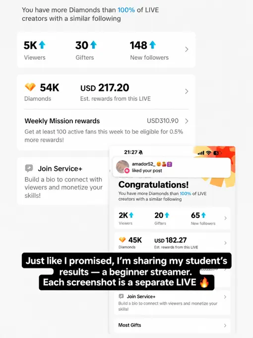 Beginner student's LIVE results, shared screenshot by screenshot